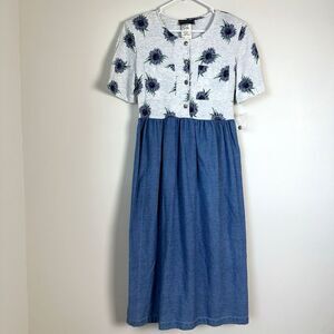 Vintage Molly Malloy Dress Womens 8P Floral Denim Summer Dress USA 90s W/ Tags